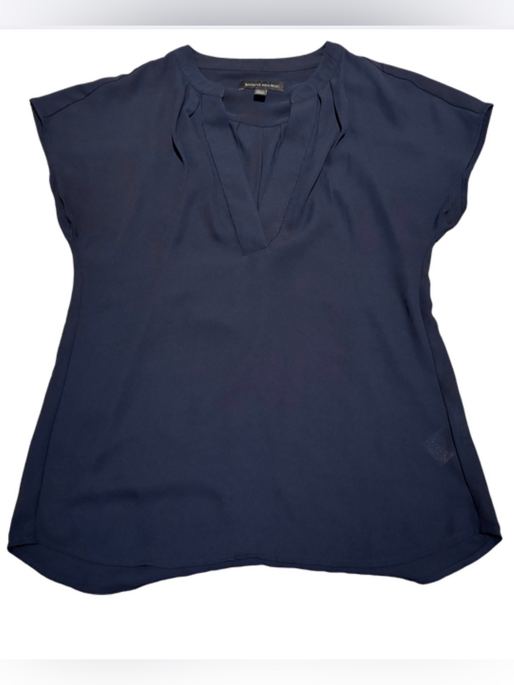Banana Republic Navy Split V-Neck Cap Sleeve Blouse